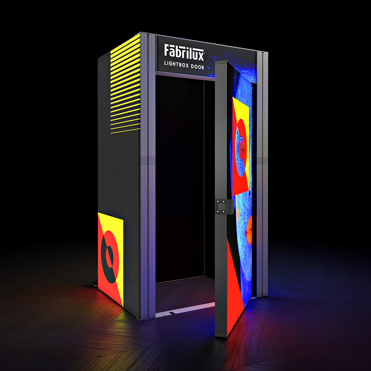 FABRILUX® LED Lightbox Exhibition Stand Storage Cupboard 4 Sided Lightbox Display With SEG Graphics Illuminated